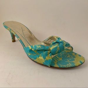 Kate Spade Silk Floral Turquoise Kitten Mule
